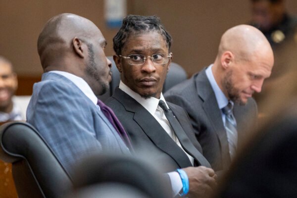 FILE - Young Thug, whose real name is Jeffery Williams, is seen at a hearing, Dec. 22, 2022, in Atlanta. On Monday, July 15, 2024, the judge who has been overseeing the long-running racketeering and gang prosecution against Young Thug and others in Atlanta was removed from the case after two defendants filed motions seeking his recusal citing a meeting the judge held with prosecutors and a state witness.